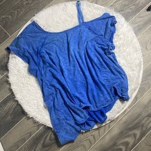 We The Free Asymmetrical Blue Acid Wash Top T Shirt Free People